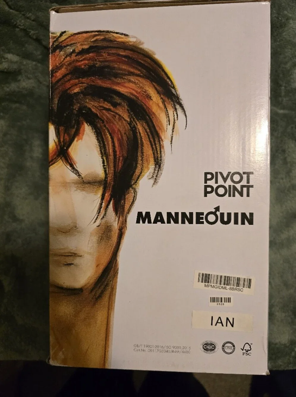 Pivot Point Ian 100% Human Hair Mannequin Styling Head Dark Brown Color Hair NEW
